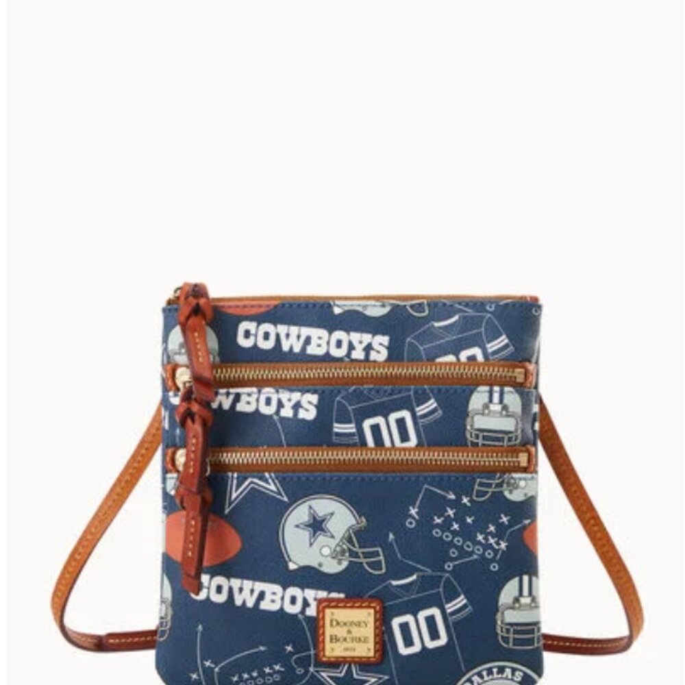 DOONEY & BOURKE DALLAS COWBOYS NFL FOOTBALL TRIPLE ZIP CROSSBODY PURSE
